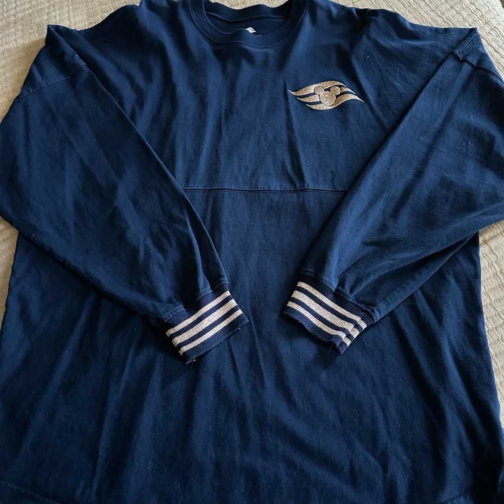 Disney Cruise Blue Jersey with Striped Sleeves - Women’s size L 🛳️